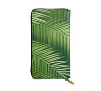YYHWHJDE Pochette lunga in pelle di alta qualità con stampa di foglie verdi con palme, progettata per ragazze e donne alla moda, elegante, 19 x 10,5 cm, Nero , Taglia unica