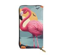 YYHWHJDE Pochette lunga in pelle di qualità con fenicottero di Halloween in stile cartone animato, progettato per ragazze e donne alla moda, elegante, 19 x 10,5 cm, Nero , Taglia unica