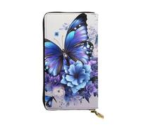 YYHWHJDE Pochette lunga in pelle di qualità con fiori e farfalle, blu e viola, progettata per ragazze e donne alla moda, elegante, 19 x 10,5 cm, Nero , Taglia unica