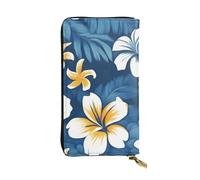YYHWHJDE Pochette lunga in pelle di qualità con fiori hawaiani blu, progettata per ragazze e donne alla moda, elegante, 19 x 10,5 cm, Nero , Taglia unica
