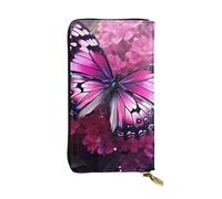 YYHWHJDE Pochette lunga in pelle di qualità con fiori rosa e farfalle viola, progettata per ragazze e donne alla moda, elegante, 19 x 10,5 cm, Nero , Taglia unica