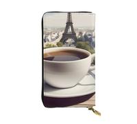 YYHWHJDE Pochette lunga in pelle di qualità con immagine della Torre Eiffel caffè parigino progettato per ragazze e donne alla moda elegante 19 x 10,5 cm, Nero , Taglia unica