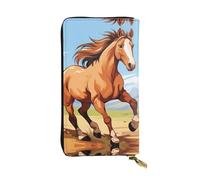 YYHWHJDE Pochette lunga in pelle di qualità con immagine di un cavallo, progettata per ragazze e donne alla moda, elegante, 19 x 10,5 cm, Nero , Taglia unica
