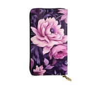 YYHWHJDE Pochette lunga in pelle di qualità con immagine floreale rosa e viola, progettata per ragazze e donne alla moda, elegante, 19 x 10,5 cm, Nero , Taglia unica