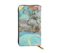 YYHWHJDE Pochette lunga in pelle di qualità con mappa del mondo dei cartoni animati, progettata per ragazze e donne alla moda, elegante, 19 x 10,5 cm, Nero , Taglia unica