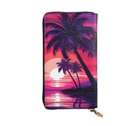 YYHWHJDE Pochette lunga in pelle di qualità con palme viola tramonto progettato per ragazze e donne alla moda elegante 19 x 10,5 cm, Nero , Taglia unica