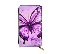 YYHWHJDE Pochette lunga in pelle di qualità con stampa a farfalla viola, progettata per ragazze e donne alla moda, elegante, 19 x 10,5 cm, Nero , Taglia unica