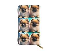 YYHWHJDE Pochette lunga in pelle di qualità con stampa a pois e cuccioli della Pomerania, progettata per ragazze e donne alla moda, elegante, 19 x 10,5 cm, Nero , Taglia unica