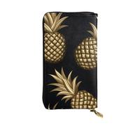 YYHWHJDE Pochette lunga in pelle di qualità con stampa di ananas oro, progettata per ragazze e donne alla moda, elegante, 19 x 10,5 cm, nero, taglia unica, nero, Taglia unica