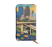 YYHWHJDE Pochette lunga in pelle di qualità con stampa di Austin Texas, stile cartone animato, progettato per ragazze e donne alla moda, elegante, 19 x 10,5 cm, Nero , Taglia unica