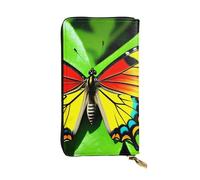 YYHWHJDE Pochette lunga in pelle di qualità con stampa di farfalle colorate con foglia verde, progettata per ragazze e donne alla moda, elegante, 19 x 10,5 cm, Nero , Taglia unica