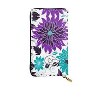 YYHWHJDE Pochette lunga in pelle di qualità con stampa di fiori viola e verde acqua, progettata per ragazze e donne alla moda, elegante, 19 x 10,5 cm, Nero , Taglia unica