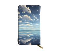 YYHWHJDE Pochette lunga in pelle di qualità con stampa di nuvole bianche sul mare, progettata per ragazze e donne alla moda, elegante, 19 x 10,5 cm, Nero , Taglia unica