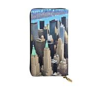 YYHWHJDE Pochette lunga in pelle di qualità con stampa di paesaggi di New York City, progettata per ragazze e donne alla moda, elegante, 19 x 10,5 cm, Nero , Taglia unica