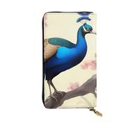 YYHWHJDE Pochette lunga in pelle di qualità con stampa di pavone orientale su albero di fiori, progettato per ragazze e donne alla moda, elegante, 19 x 10,5 cm, Nero , Taglia unica