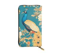 YYHWHJDE Pochette lunga in pelle di qualità con stampa di pavone orientale su albero di fiori, progettato per ragazze e donne alla moda, elegante, 19 x 10,5 cm, Nero , Taglia unica