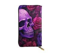 YYHWHJDE Pochette lunga in pelle di qualità con stampa di teschi e rose viola, progettata per ragazze e donne alla moda, elegante, 19 x 10,5 cm, Nero , Taglia unica