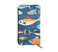 YYHWHJDE Pochette lunga in pelle di qualità con stampa di vari pesci marini, progettata per ragazze e donne alla moda, elegante, 19 x 10,5 cm, Nero , Taglia unica