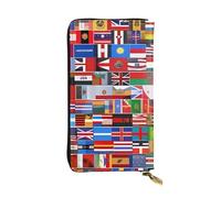 YYHWHJDE Pochette lunga in pelle di qualità con stampa di varie bandiere, progettata per ragazze e donne alla moda, elegante, 19 x 10,5 cm, Nero , Taglia unica