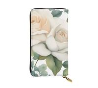 YYHWHJDE Pochette lunga in pelle di qualità con stampa floreale ad acquerello bianco e rosa, progettata per ragazze e donne alla moda, 19 x 10,5 cm, Nero , Taglia unica