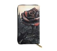 YYHWHJDE Pochette lunga in pelle di qualità con stampa gotica di rosa, progettata per ragazze e donne alla moda, elegante, 19 x 10,5 cm, Nero , Taglia unica