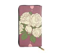 YYHWHJDE Pochette lunga in pelle di qualità con stampa rosa bianca dell'amore, progettata per ragazze e donne alla moda, elegante, 19 x 10,5 cm, Nero , Taglia unica