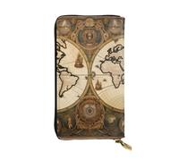 YYHWHJDE Pochette lunga in pelle di qualità con stampa vintage con mappa del mondo antico, progettata per ragazze e donne alla moda, elegante, 19 x 10,5 cm, Nero , Taglia unica