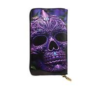 YYHWHJDE Pochette lunga in pelle di qualità con teschio horror viola e zucchero progettato per ragazze e donne alla moda elegante 19 x 10,5 cm, Nero , Taglia unica