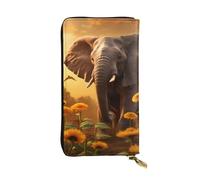 YYHWHJDE Portafoglio Donna Lungo in Pelle Cuoio di Qualità con Elefante e Girasole, Portafogli Eleganti per Ragazze e Donne alla Moda, 19 x 10,5 cm, Nero, Taglia Unica