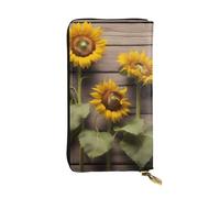 YYHWHJDE Portafoglio lungo con tre girasoli su immagine in legno di qualità in pelle di qualità, progettato per ragazze e donne alla moda, elegante 19 x 10,5 cm, Nero , Taglia unica