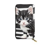 YYHWHJDE Portafoglio lungo in pelle con gattino a righe bianche e nere Progettato per ragazze e donne alla moda elegante e personalizzato 19 x 10,5 cm, nero, taglia unica, Nero , Taglia unica