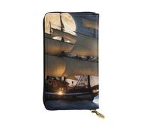 YYHWHJDE Portafoglio lungo in pelle con stampa a luna piena con barca a vela pirata Progettato per ragazze e donne alla moda elegante e personalizzato 19 x 10,5 cm, nero, taglia unica, Nero , Taglia