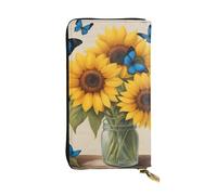 YYHWHJDE Portafoglio lungo in pelle di qualità con girasoli gialli con farfalle blu, progettato per ragazze e donne alla moda, elegante, 19 x 10,5 cm, Nero , Taglia unica