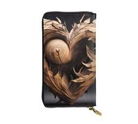 YYHWHJDE Portafoglio lungo in pelle di qualità con immagine di cuore in legno progettato per ragazze e donne alla moda elegante 19 x 10,5 cm, Nero , Taglia unica