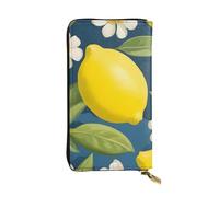 YYHWHJDE Portafoglio lungo in pelle di qualità con immagine di limone e fiore, progettato per ragazze e donne alla moda, elegante, 19 x 10,5 cm, Nero , Taglia unica