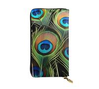 YYHWHJDE Portafoglio lungo in pelle di qualità con piume di pavone, progettato per ragazze e donne alla moda, elegante, 19 x 10,5 cm, Nero , Taglia unica