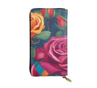 YYHWHJDE Portafoglio lungo in pelle di qualità con rose colorate, progettato per ragazze e donne alla moda, elegante, 19 x 10,5 cm, Nero , Taglia unica