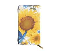 YYHWHJDE Portafoglio lungo in pelle di qualità con stampa di girasoli gialli con farfalle blu, progettato per ragazze e donne alla moda, elegante, 19 x 10,5 cm, Nero , Taglia unica
