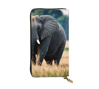 YYHWHJDE Portafoglio lungo in pelle di qualità con stampa elefante nel prato progettato per ragazze e donne alla moda elegante 19 x 10,5 cm, Nero , Taglia unica