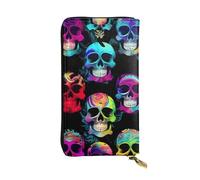 YYHWHJDE Portafoglio lungo in pelle di qualità con teschio colorato progettato per ragazze e donne alla moda elegante 19 x 10,5 cm, Nero , Taglia unica