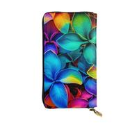 YYHWHJDE Portafoglio lungo in pelle di qualità hawaiana con immagine di fiori colorati, progettato per ragazze e donne alla moda, elegante, 19 x 10,5 cm, Nero , Taglia unica