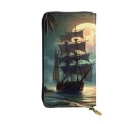 YYHWHJDE Portafoglio lungo in pelle stampata con barca a vela pirata progettata per ragazze e donne alla moda elegante e personalizzata 19 x 10,5 cm, nero, taglia unica, Nero , Taglia unica