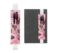 YYHWHJDE - Portapenne in pelle bianca, con grazioso motivo rose rosa, fascia elastica regolabile da 21,1 a 4,6 cm, adatto per la maggior parte dei quaderni e diari