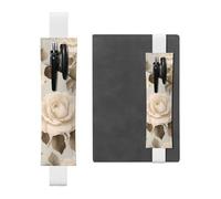 YYHWHJDE - Portapenne in pelle bianca con immagine di rose shabby color crema con fascia elastica regolabile da 21,1 a 4,6 cm, adatto per la maggior parte dei quaderni e diari