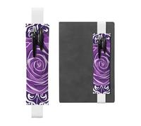 YYHWHJDE - Portapenne in pelle bianca con stampa di rose viola, fascia elastica regolabile da 21,1 a 4,6 cm, adatto per la maggior parte dei quaderni e diari