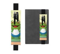 YYHWHJDE - Portapenne in pelle nera con stampa divertente, motivo: rana che fa yoga, fascia elastica regolabile da 21,1 a 4,6 cm, adatto per la maggior parte dei quaderni e diari