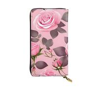 YYHWHJDE Pretty Pink Roses Pattern Portafoglio lungo pochette in pelle Progettato per ragazze e donne alla moda elegante e personalizzato 19 x 10,5 cm, nero, taglia unica, Nero , Taglia unica