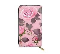 YYHWHJDE Pretty Pink Roses Prints Portafoglio lungo pochette in pelle Progettato per ragazze e donne alla moda elegante e personalizzato 19 x 10,5 cm, nero, taglia unica, Nero , Taglia unica