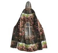 YYHWHJDE Rose che strisciano attraverso le finestre Picture Halloween adulto mantello con cappuccio per giochi di ruolo, costumi e feste a tema