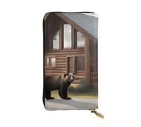 YYHWHJDE Rustic Lodge Bear - Portafoglio lungo in pelle di qualità per ragazze e donne, alla moda, 19 x 10,5 cm, Nero , Taglia unica